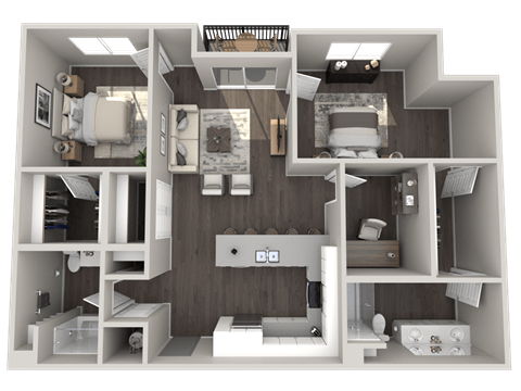 Floor plan for 2 beds, 2 baths, 1195 sqft